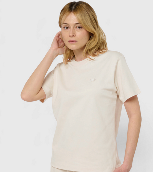 Le Ty-shirt O beige coton, T-shirt unisexe col rond en coton biologique – vue 4