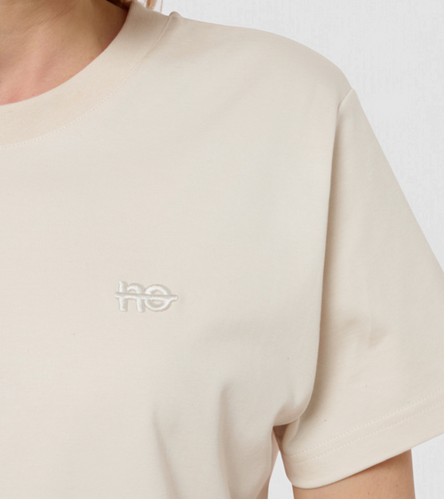 Le Ty-shirt O beige coton, T-shirt unisexe col rond en coton biologique – vue 7