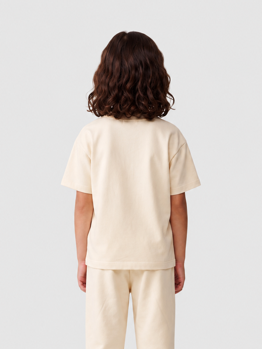 Le Ty-shirt O enfant beige coton, T-shirt enfant col rond en coton biologique – vue 3