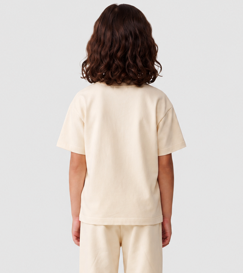 Le Ty-shirt O enfant beige coton, T-shirt enfant col rond en coton biologique – vue 3