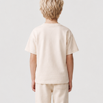 Le Ty-shirt O enfant beige coton, T-shirt enfant col rond en coton biologique – vue 4