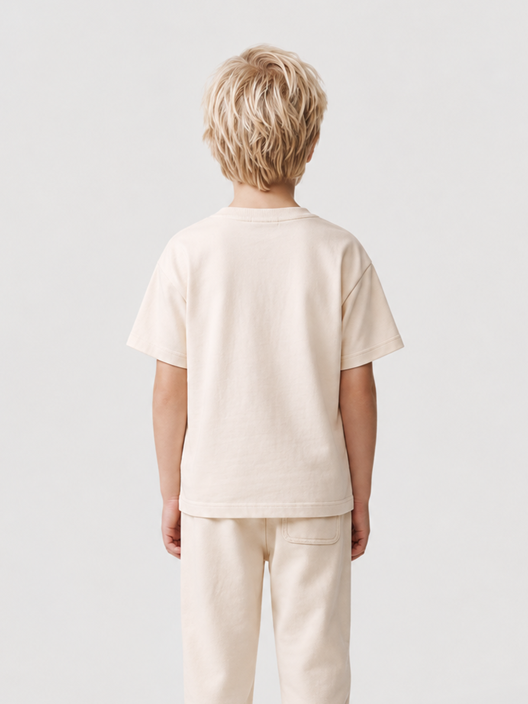 Le Ty-shirt O enfant beige coton, T-shirt enfant col rond en coton biologique – vue 4