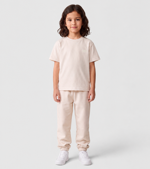 Le Ty-shirt O enfant beige coton, T-shirt enfant col rond en coton biologique – vue 6