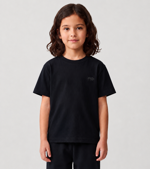 Le Ty-shirt O enfant bleu nuit, T-shirt enfant col rond en coton biologique – vue 3
