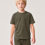 Le Ty-shirt O enfant vert kaki, T-shirt enfant col rond en coton biologique – vue 2