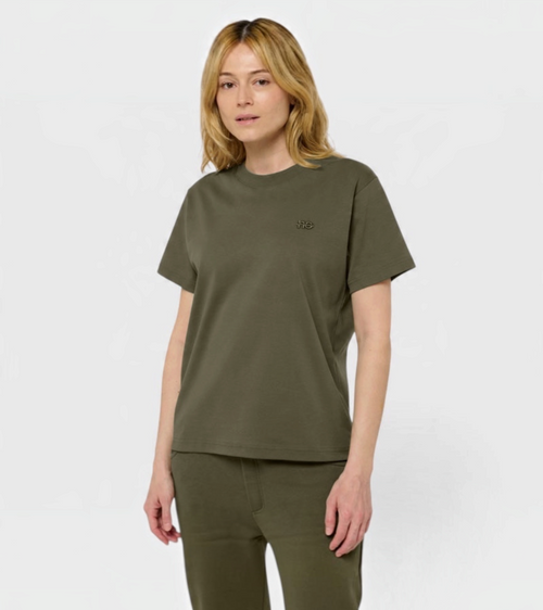 Le Ty-shirt O vert kaki, T-shirt unisexe col rond en coton biologique – vue 2