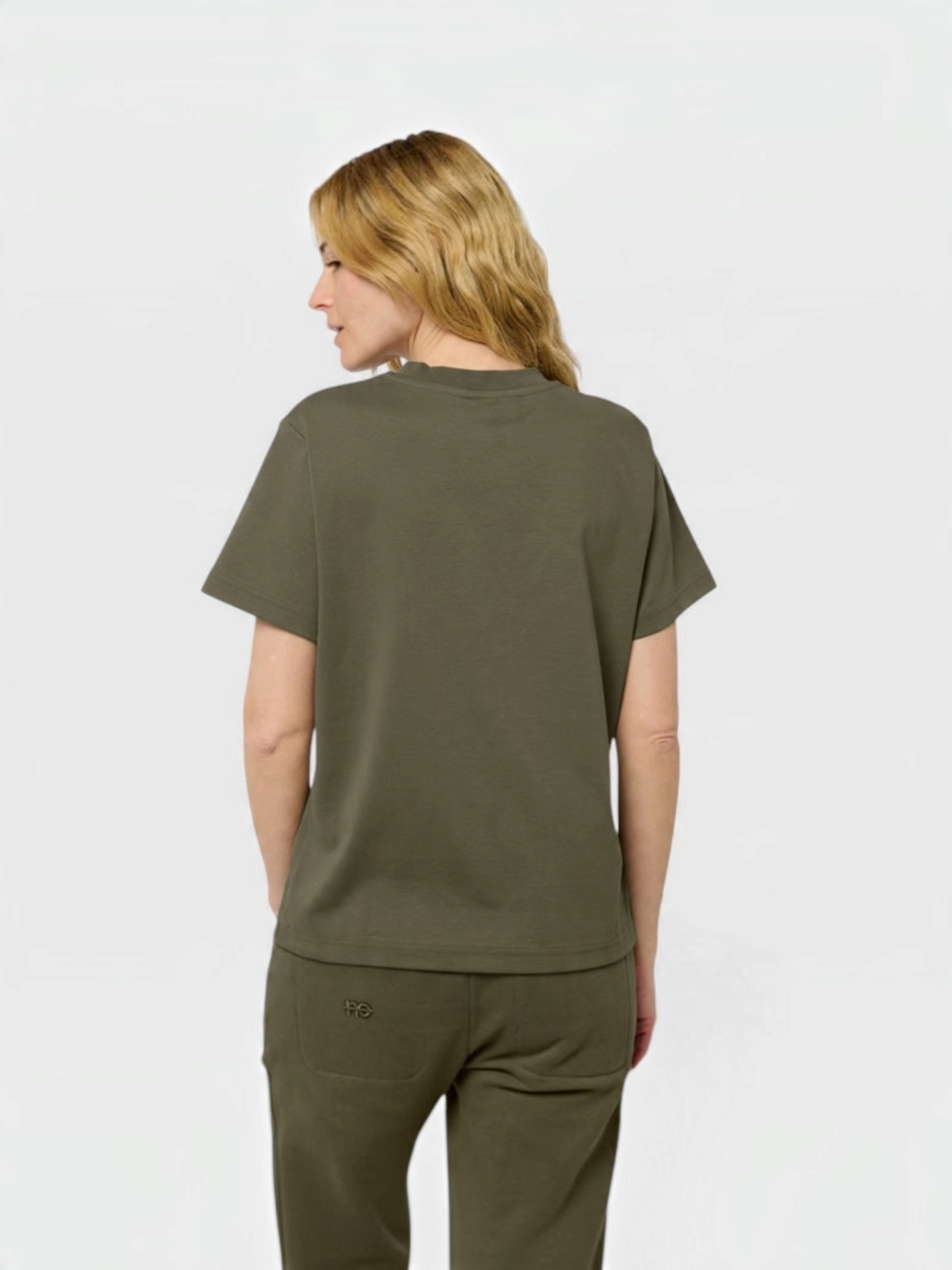 Le Ty-shirt O vert kaki, T-shirt unisexe col rond en coton biologique – vue 3