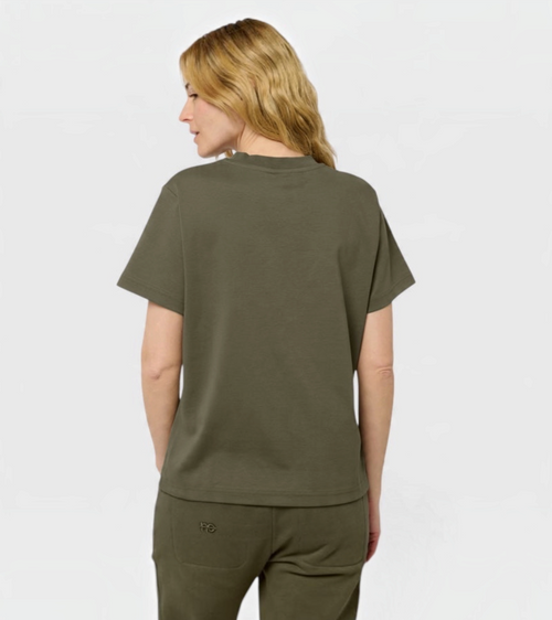 Le Ty-shirt O vert kaki, T-shirt unisexe col rond en coton biologique – vue 3