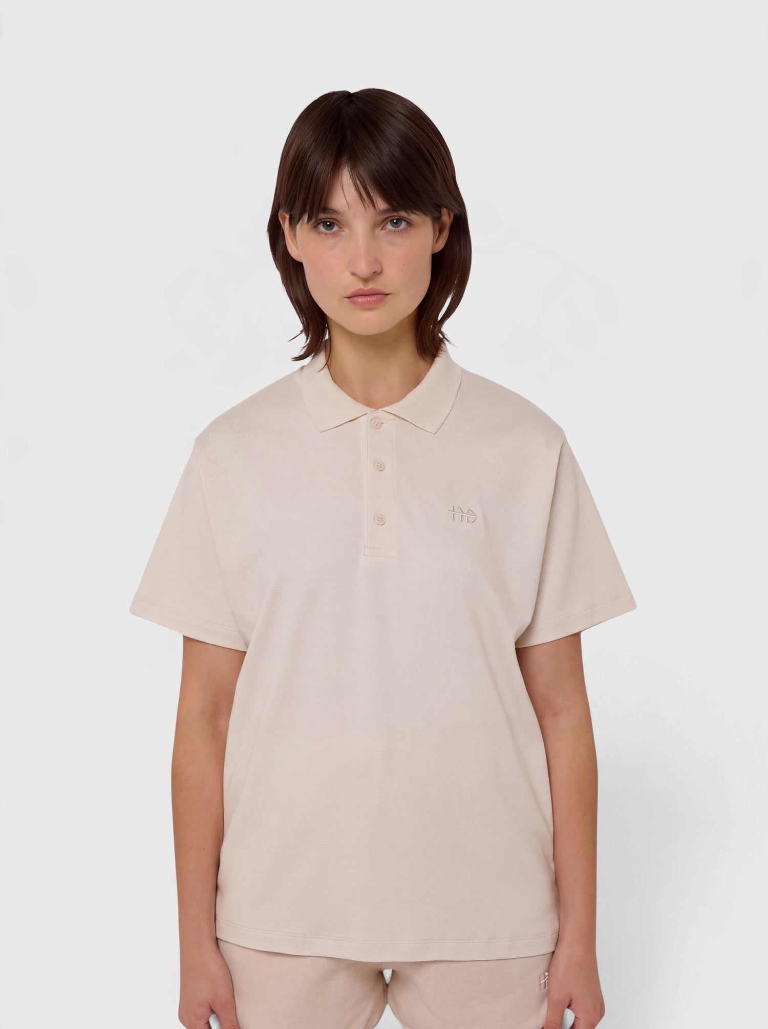 Le Ty-shirt W beige coton, T-shirt unisexe col polo en coton biologique – vue 1