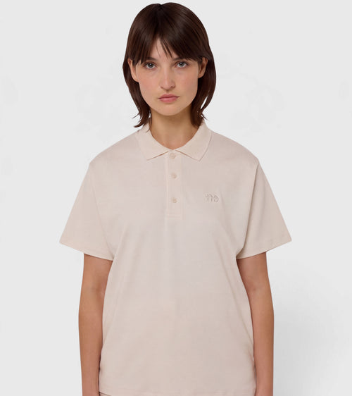 Le Ty-shirt W beige coton, T-shirt unisexe col polo en coton biologique – vue 1