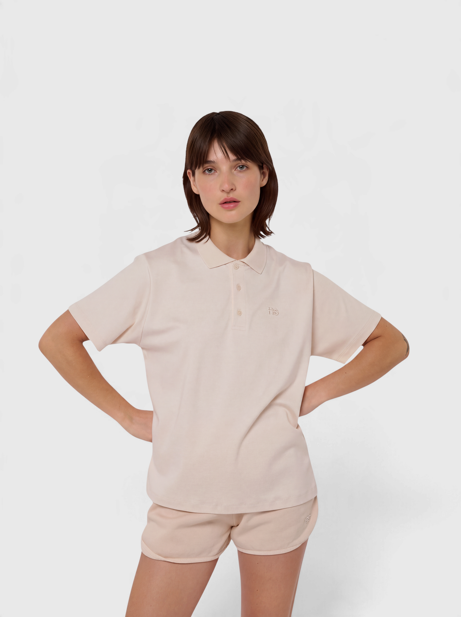 Le Ty-shirt W beige coton, T-shirt unisexe col polo en coton biologique – vue 2