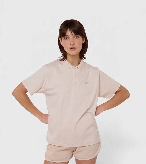Le Ty-shirt W beige coton, T-shirt unisexe col polo en coton biologique – vue 2