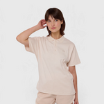 Le Ty-shirt W beige coton, T-shirt unisexe col polo en coton biologique – vue 3