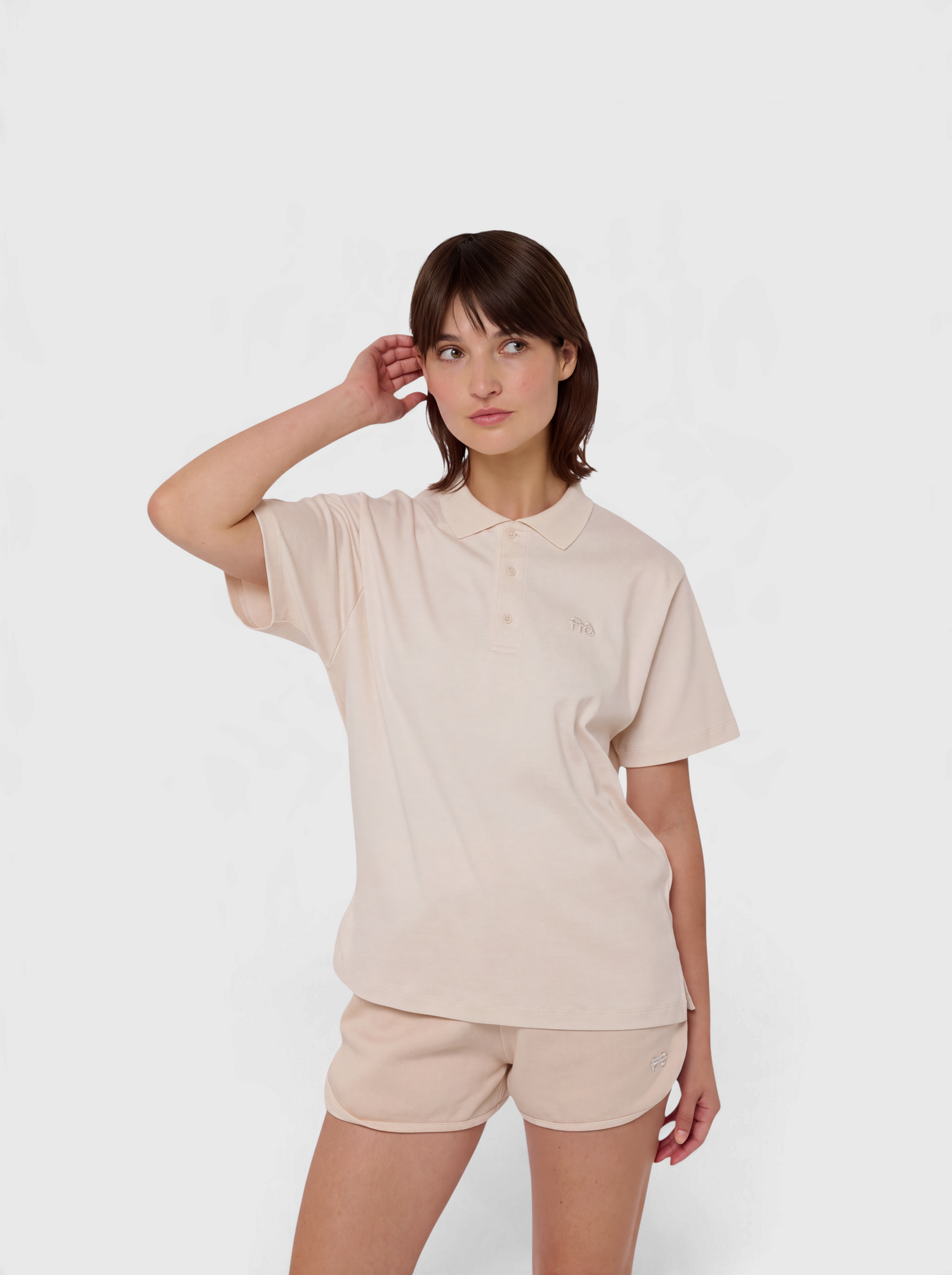 Le Ty-shirt W beige coton, T-shirt unisexe col polo en coton biologique – vue 3