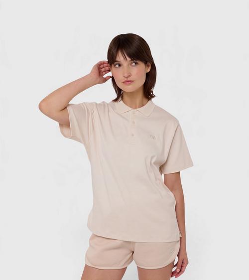 Le Ty-shirt W beige coton, T-shirt unisexe col polo en coton biologique – vue 3