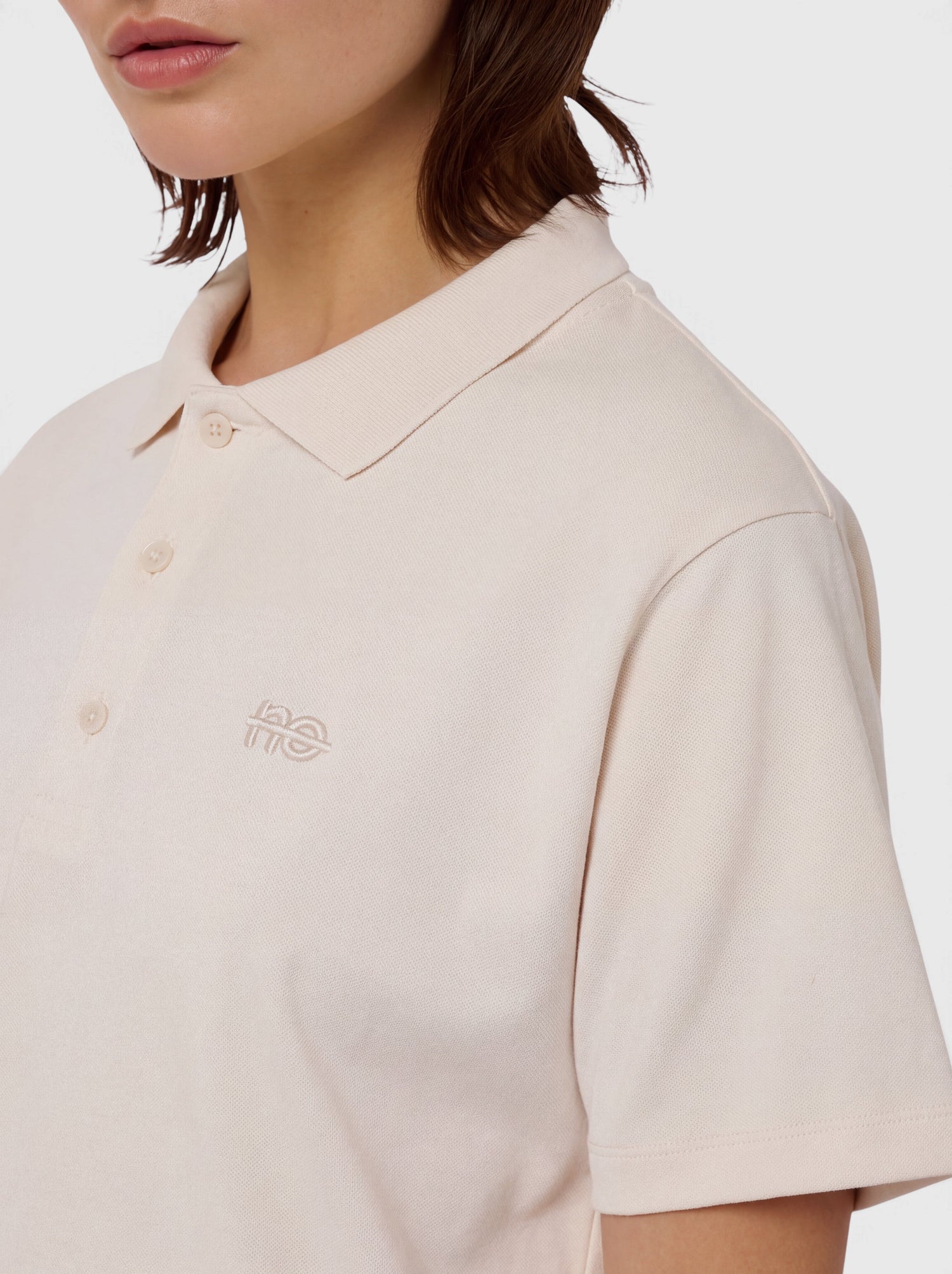Le Ty-shirt W beige coton, T-shirt unisexe col polo en coton biologique – vue 4